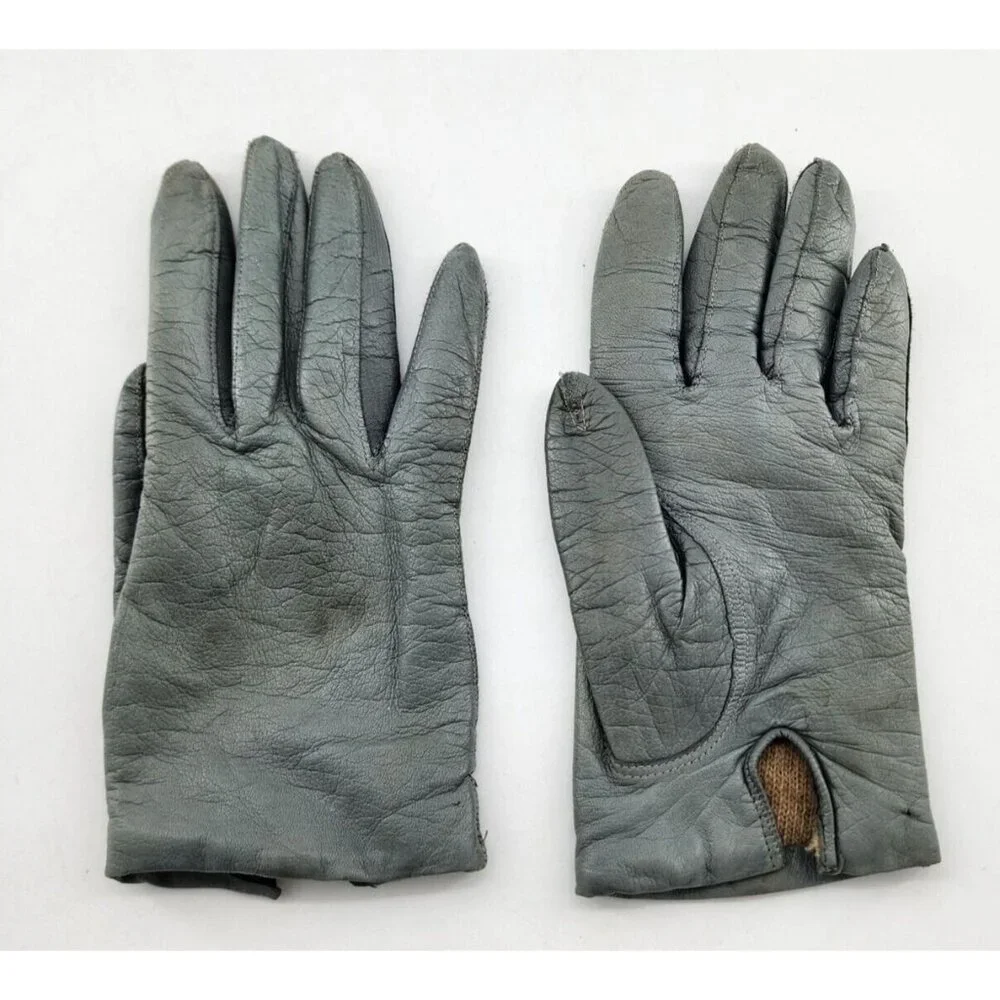 VTG‎ Peck & Peck Gray Women's Soft Leather Gloves Size 6.5 Cashmere Italy Made